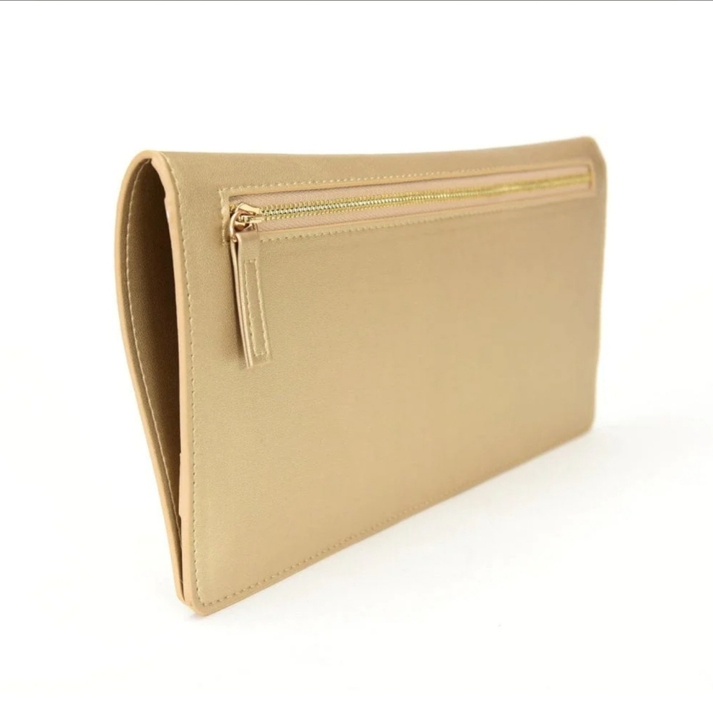 Gold Vegan Leather Clutch Bag & Wallet - Picture 3 of 13